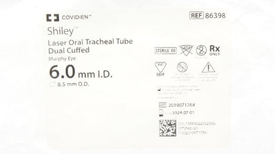 Covidien 86398 Shiley Laser Oral Tracheal Tube Dual, Cuffed 6.0 ID x 8.5mm OD(x)